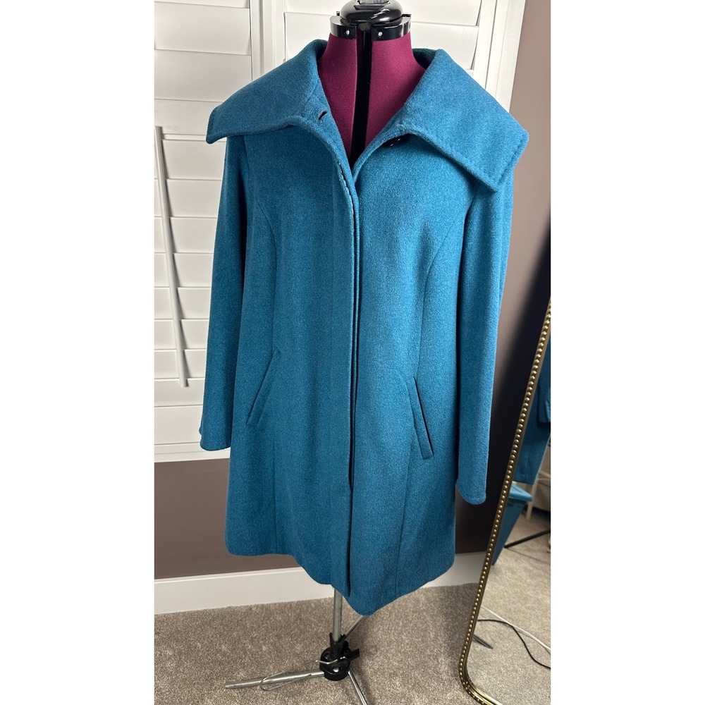 Ellen Tracy Teal Wool Angora Blend Portrait Collar Coat Plus Size 1X/clasic/cozy